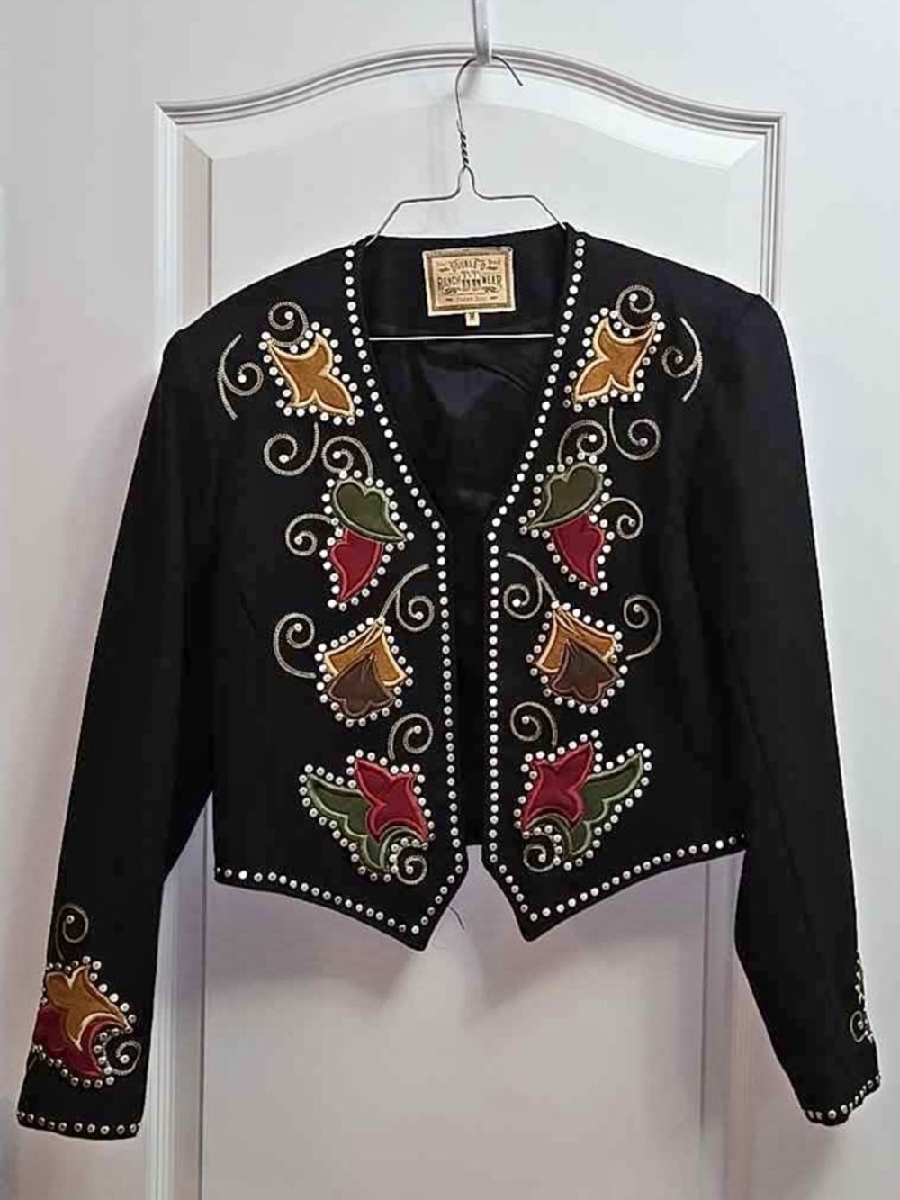 Double D Ranch Black Embroidered Wool Appliqué Western Crop Jacket Size M - Picture 2 of 4